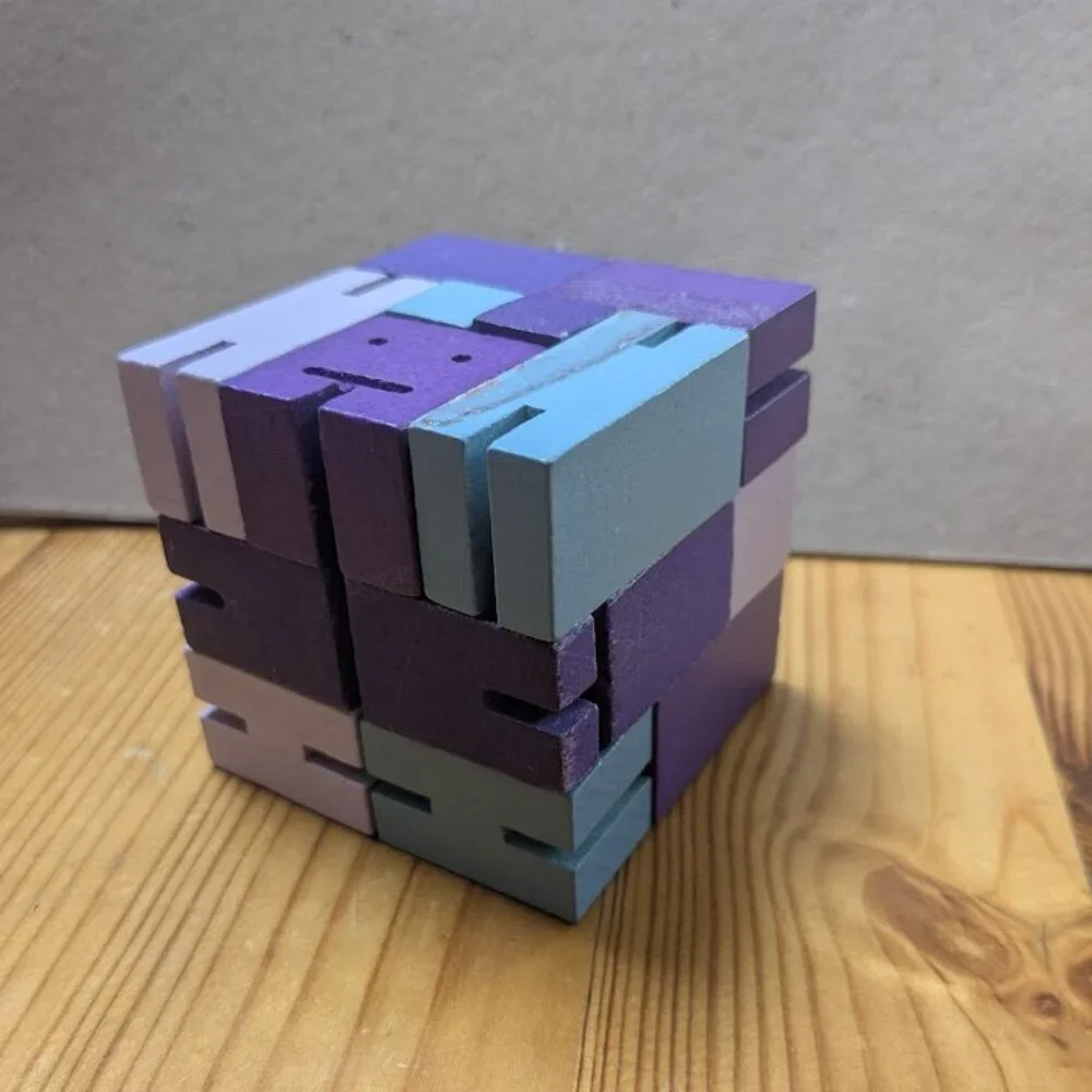 Cubebot Areaware David Weeks Studio Wooden Cube Robot Brainteaser Puzzle Purple